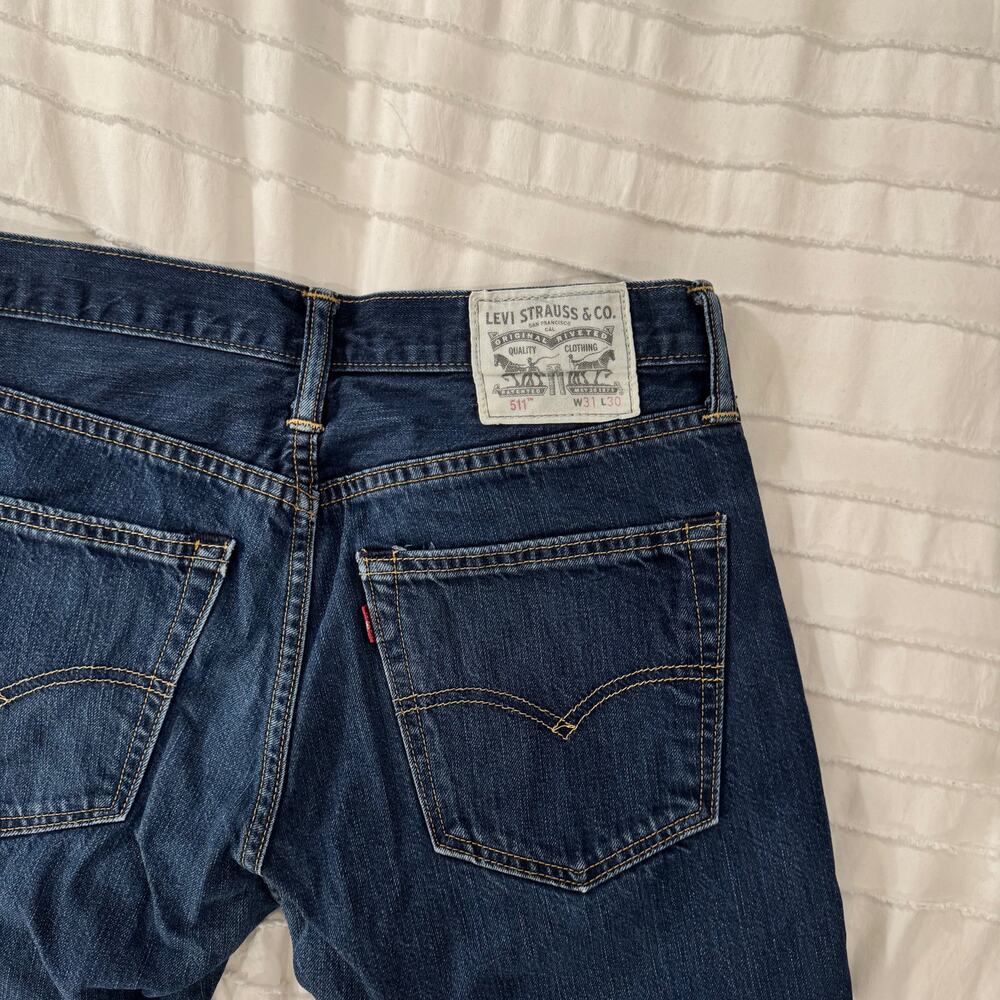Levi's 511 Slim Fit Jeans W31 L30 Dark Rinse Mid Rise Straight Leg Americana - Picture 5 of 14